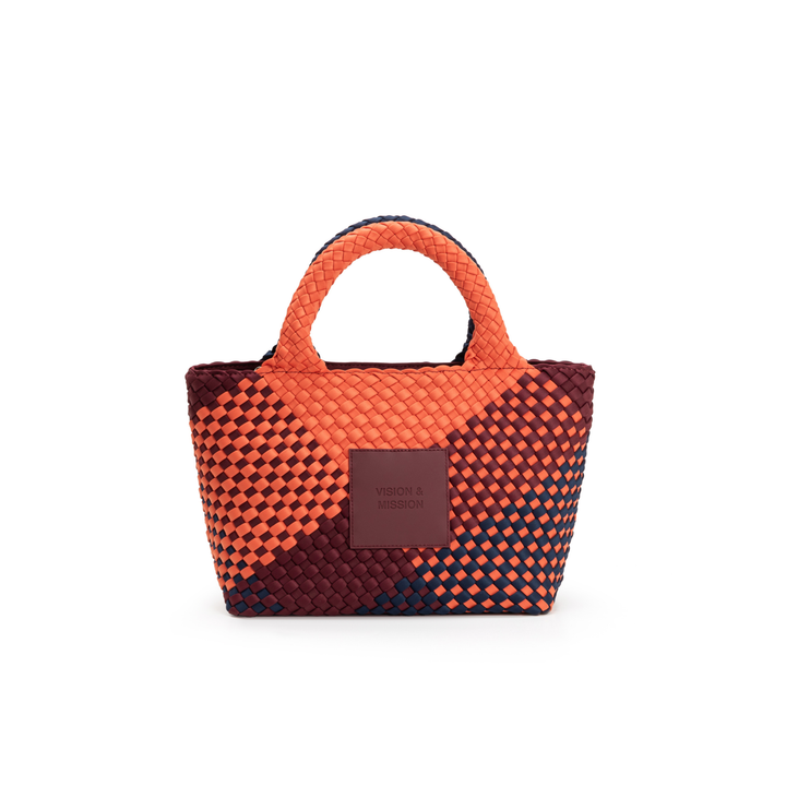 Borsa piccola in neoprene 'VISION & MISSION' tono misto - blu navy & bordeaux & arancione