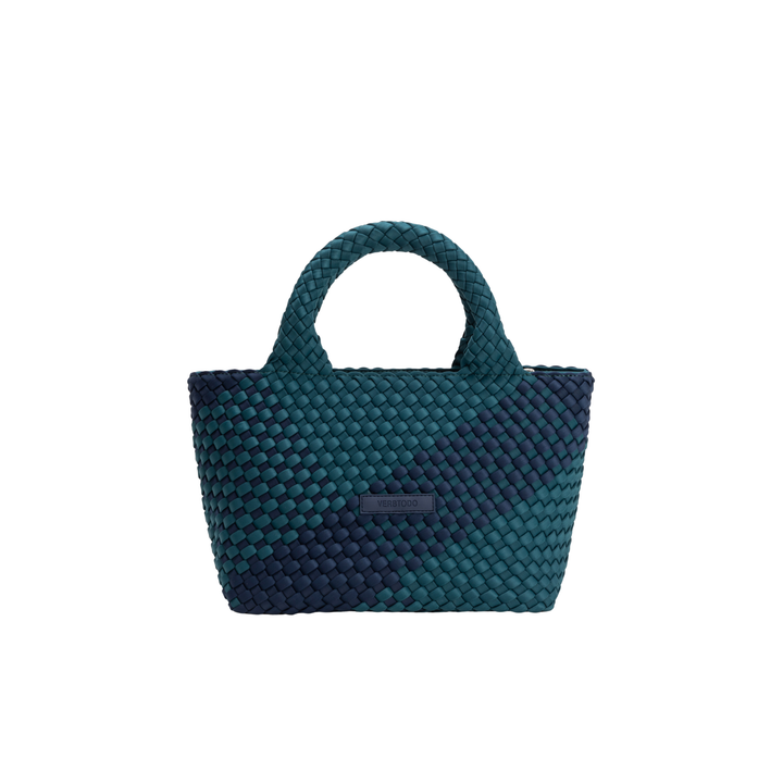 PETIT SAC en néoprène 'LIFE IS SIMPLE' bicolore vert bouteille et bleu marine