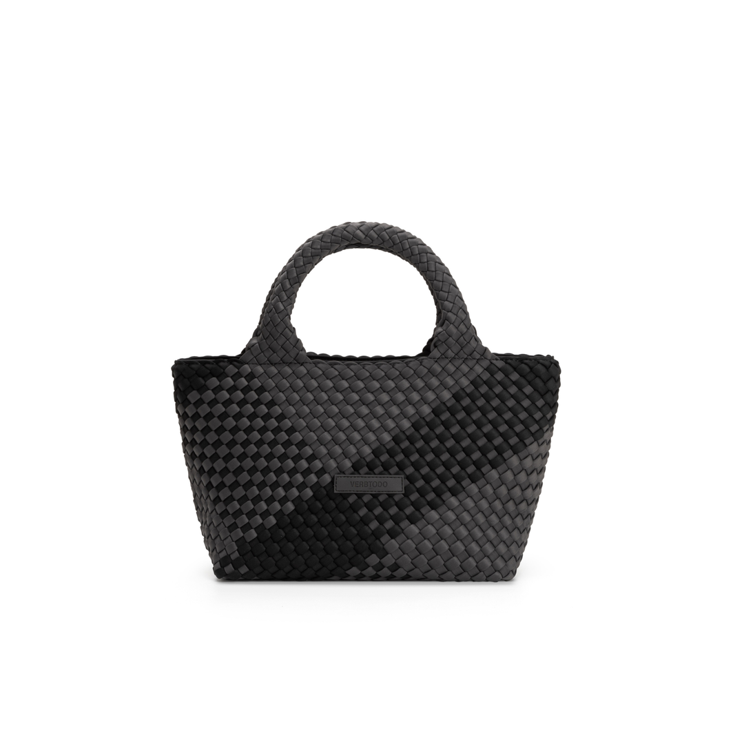 Borsa piccola in neoprene 'SLOW LIVING' bicolore grigio e nero