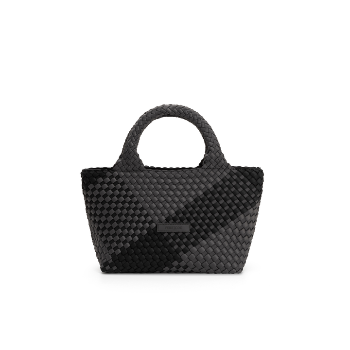 Borsa piccola in neoprene 'SLOW LIVING' bicolore grigio e nero