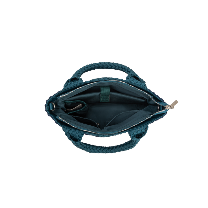 PETIT SAC en néoprène 'LIFE IS SIMPLE' bicolore vert bouteille et bleu marine