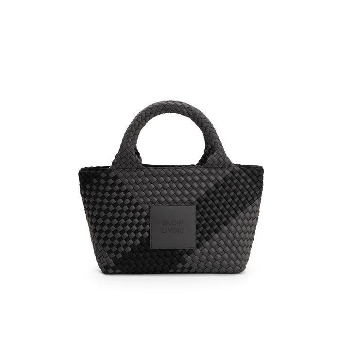 Borsa piccola in neoprene 'SLOW LIVING' bicolore grigio e nero