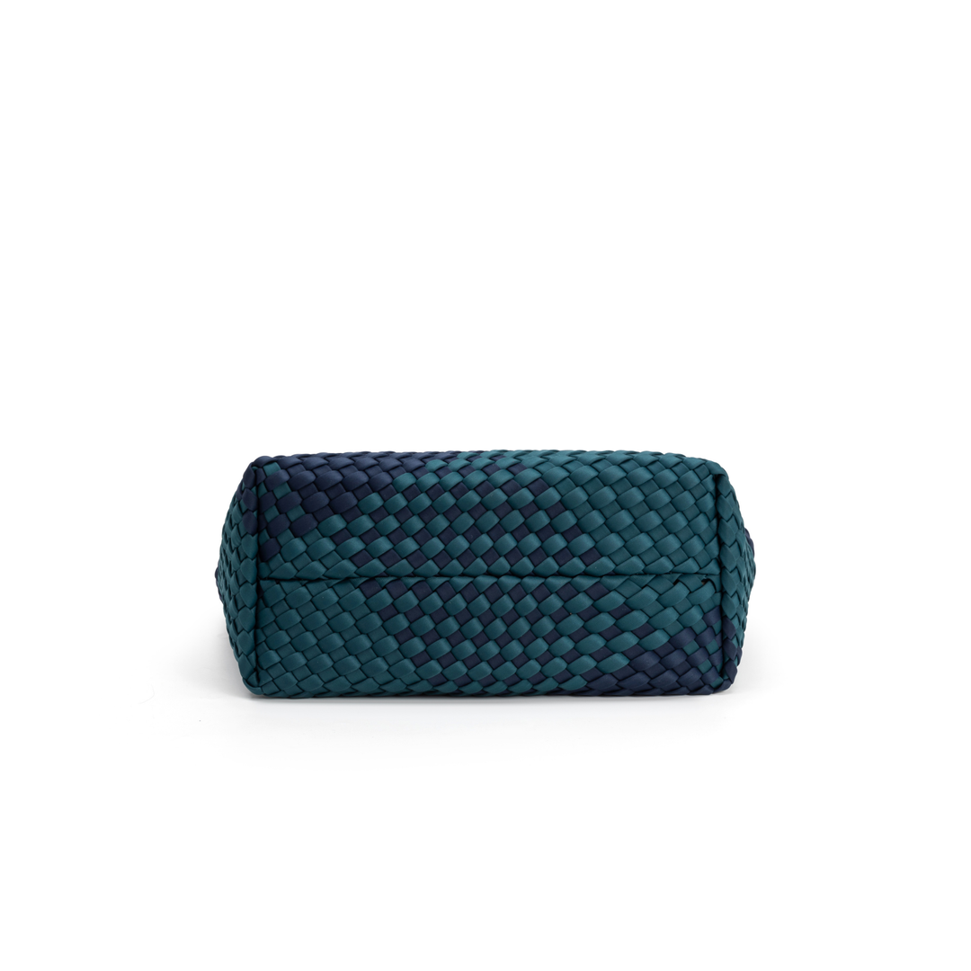PETIT SAC en néoprène 'LIFE IS SIMPLE' bicolore vert bouteille et bleu marine