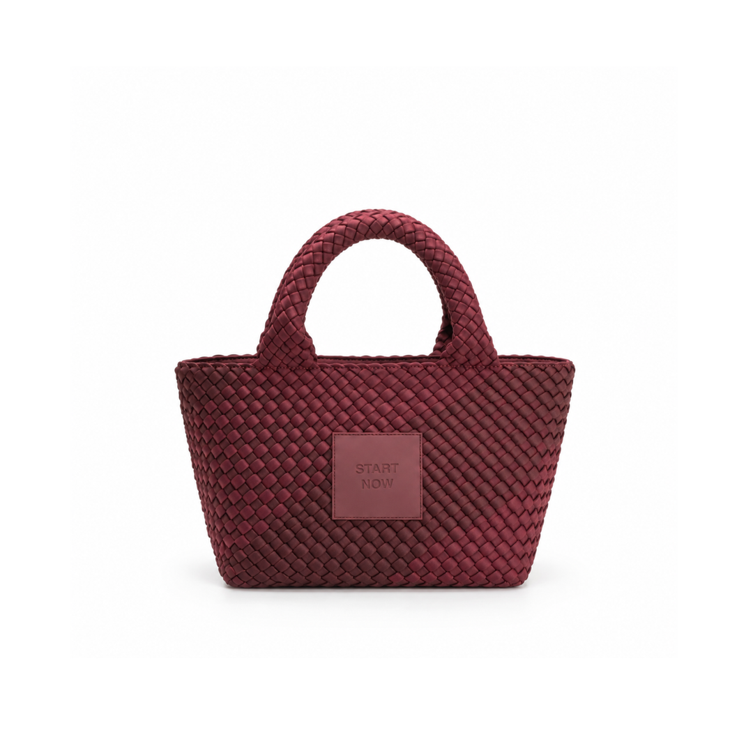 Borsa piccola in neoprene 'START NOW' bicolore bordeaux e vino