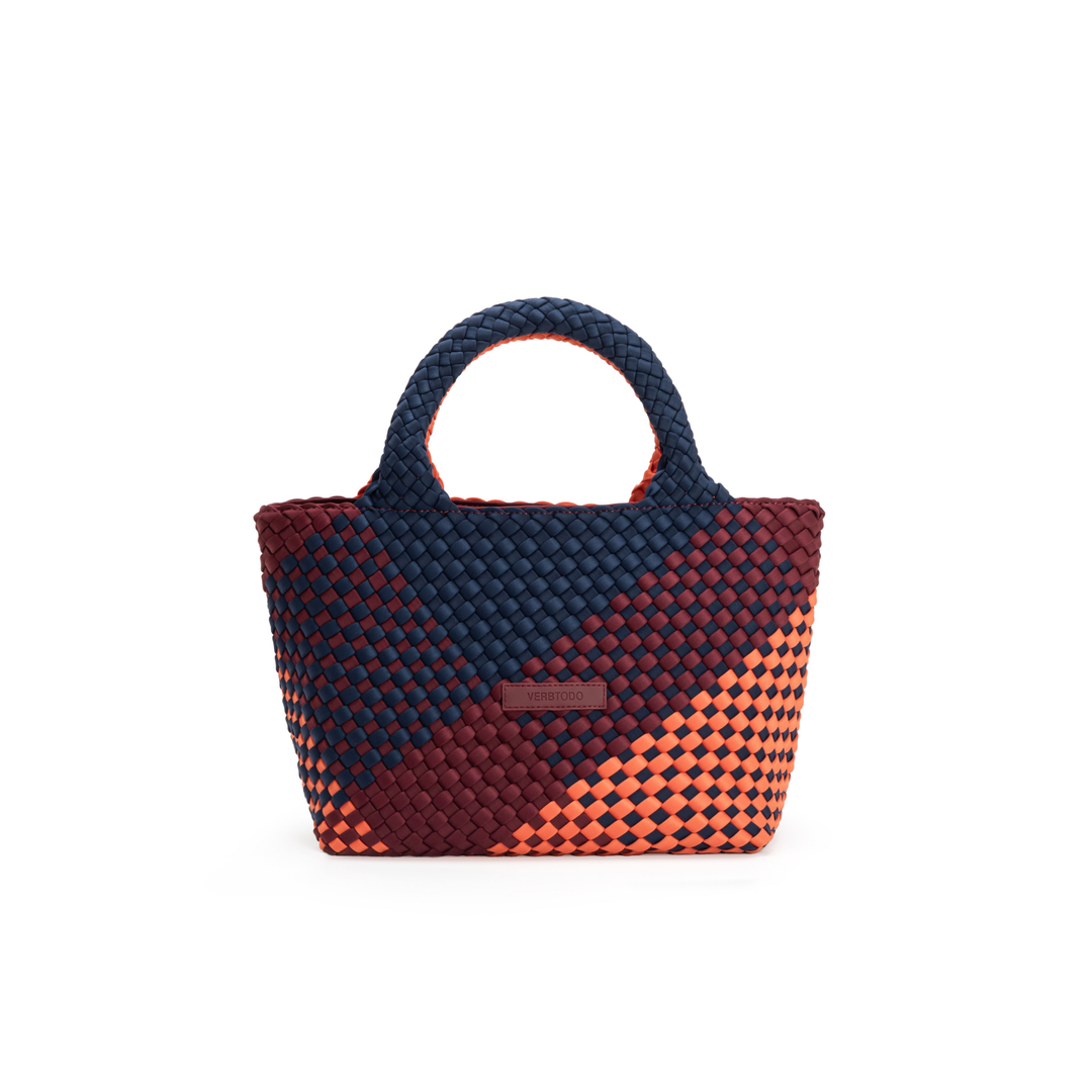 Borsa piccola in neoprene 'VISION & MISSION' tono misto - blu navy & bordeaux & arancione