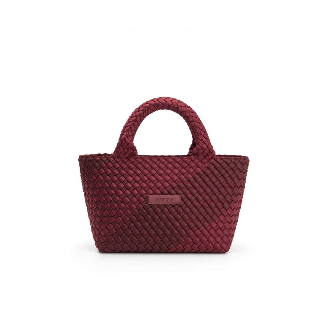 Borsa piccola in neoprene 'START NOW' bicolore bordeaux e vino