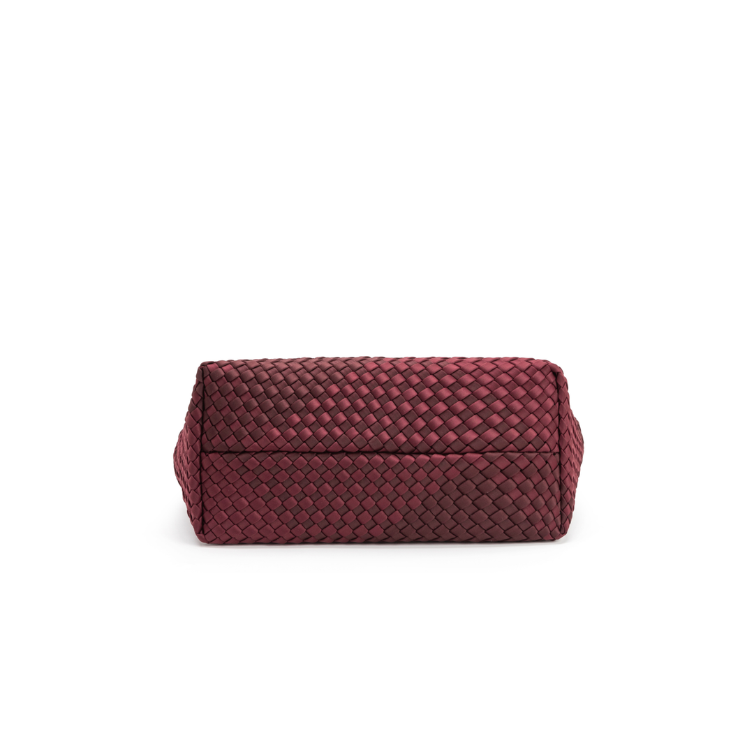 Borsa piccola in neoprene 'START NOW' bicolore bordeaux e vino