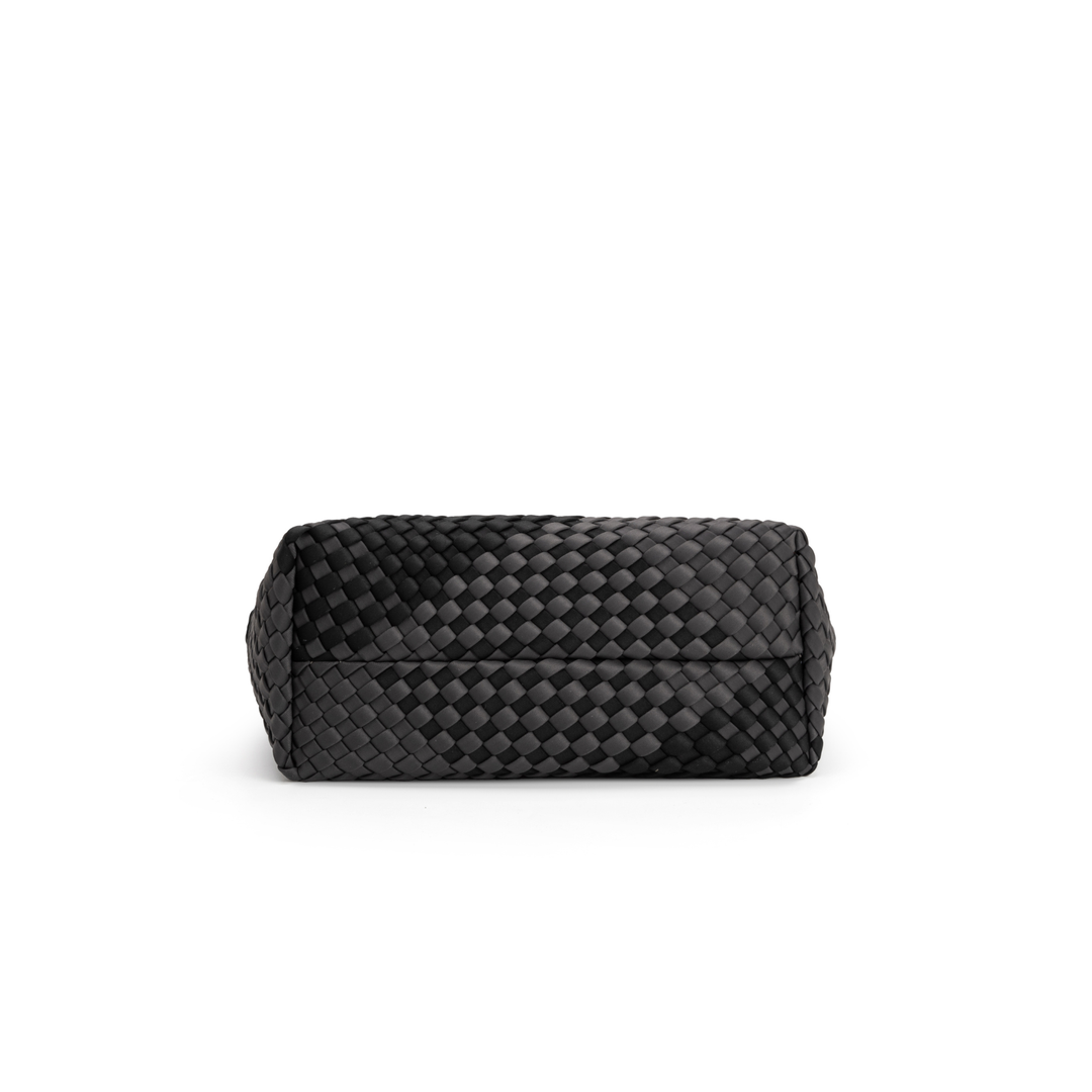 Borsa piccola in neoprene 'SLOW LIVING' bicolore grigio e nero