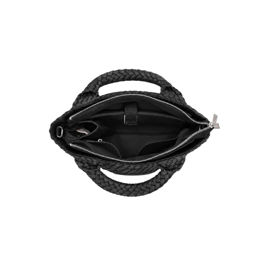 Borsa piccola in neoprene 'SLOW LIVING' bicolore grigio e nero