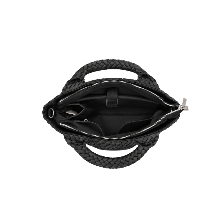 Borsa piccola in neoprene 'SLOW LIVING' bicolore grigio e nero