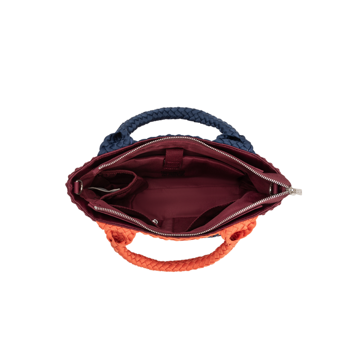 Borsa piccola in neoprene 'VISION & MISSION' tono misto - blu navy & bordeaux & arancione