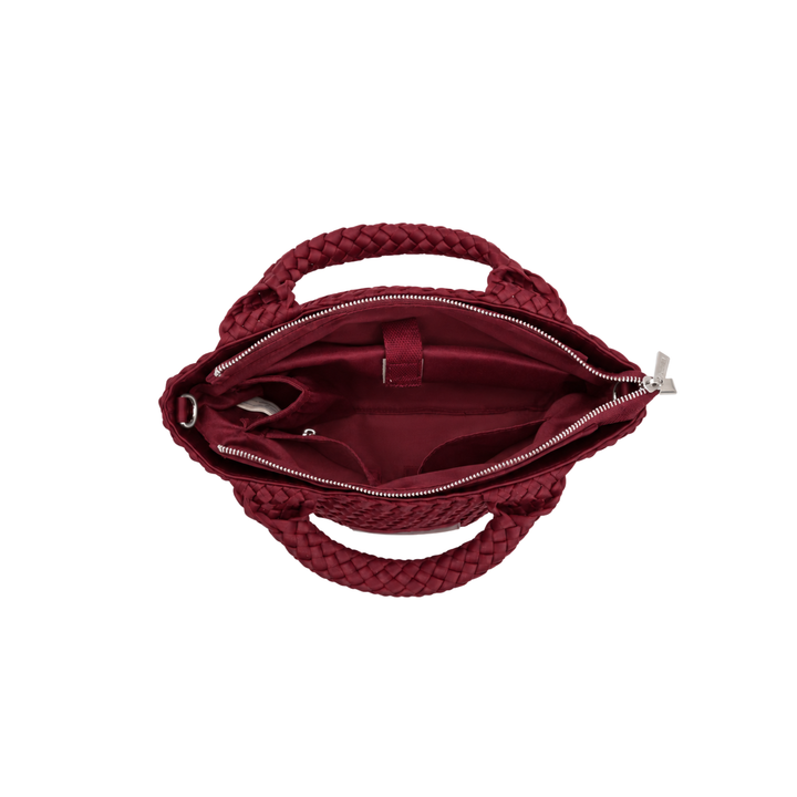 Borsa piccola in neoprene 'START NOW' bicolore bordeaux e vino