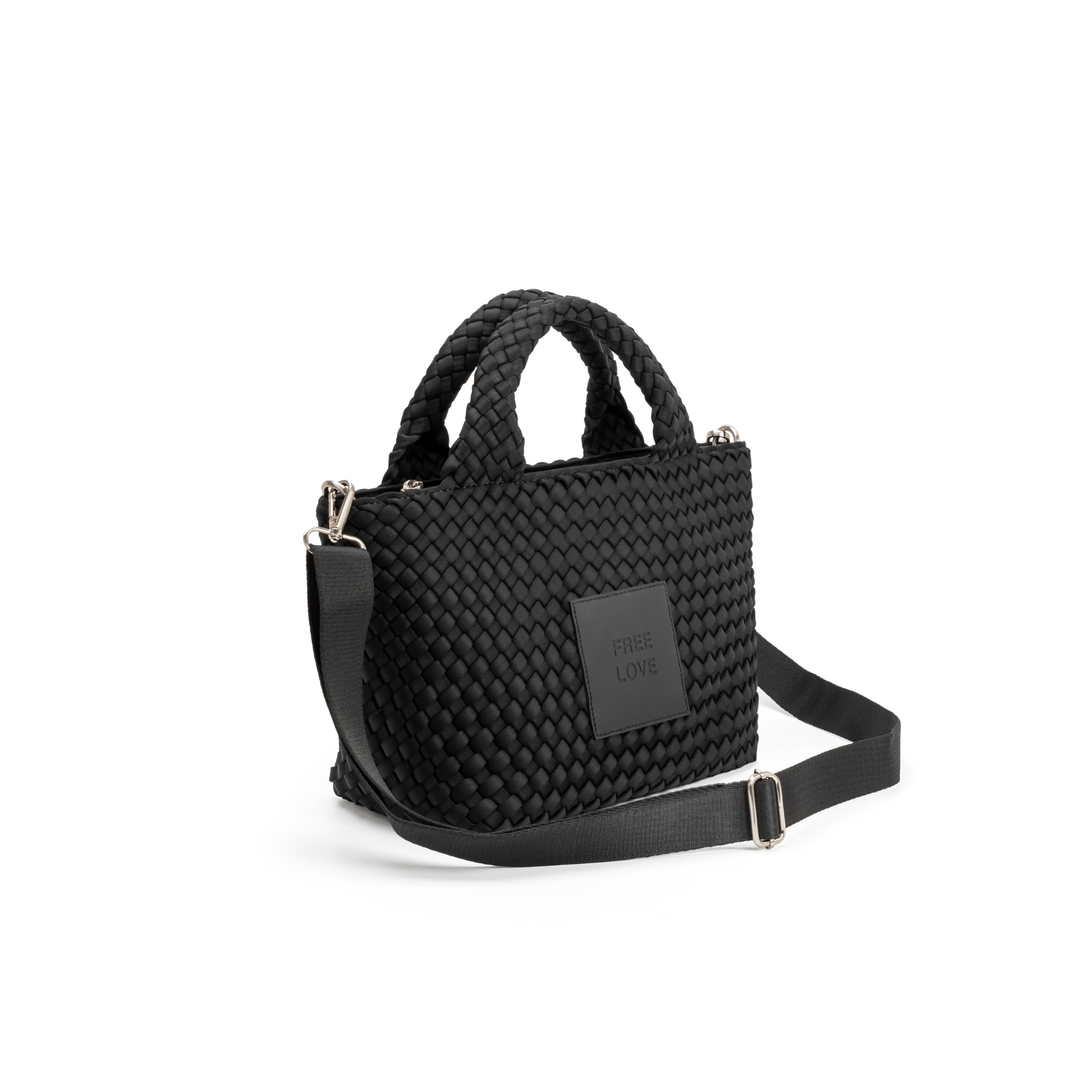 Borsa piccola in neoprene 'FREE LOVE' tinta unita - nero
