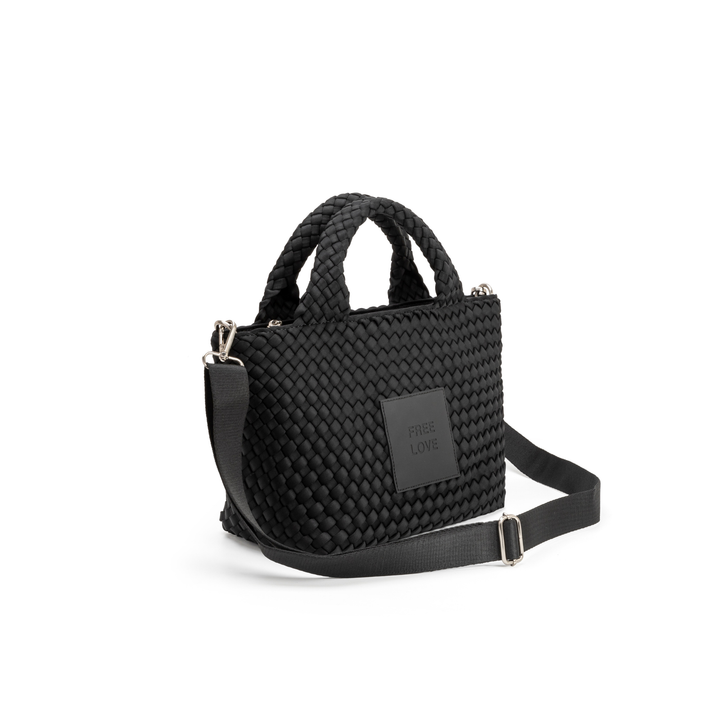Borsa piccola in neoprene 'FREE LOVE' tinta unita - nero