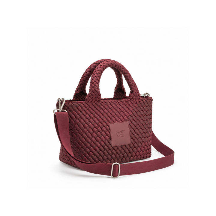Borsa piccola in neoprene 'START NOW' bicolore bordeaux e vino