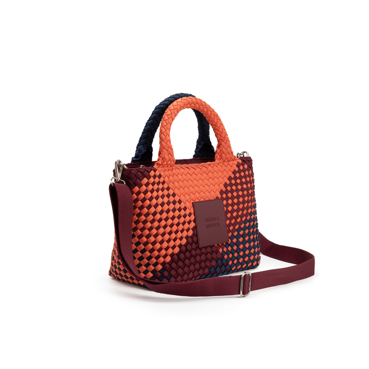 Borsa piccola in neoprene 'VISION & MISSION' tono misto - blu navy & bordeaux & arancione