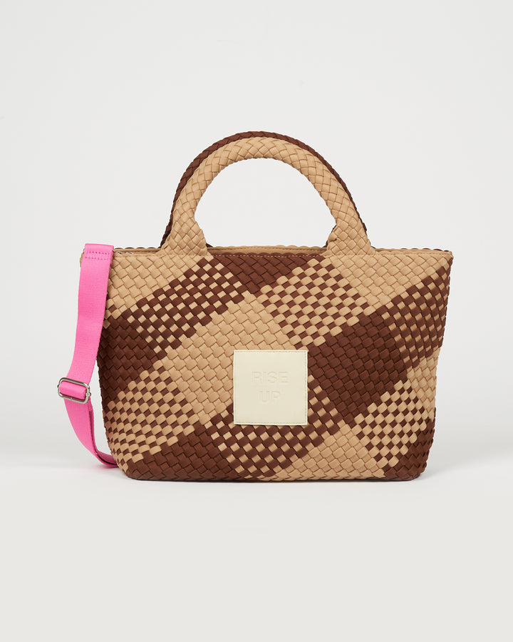 Neoprene MEDIUM BAG 'RISE UP' two-tone brown and beige