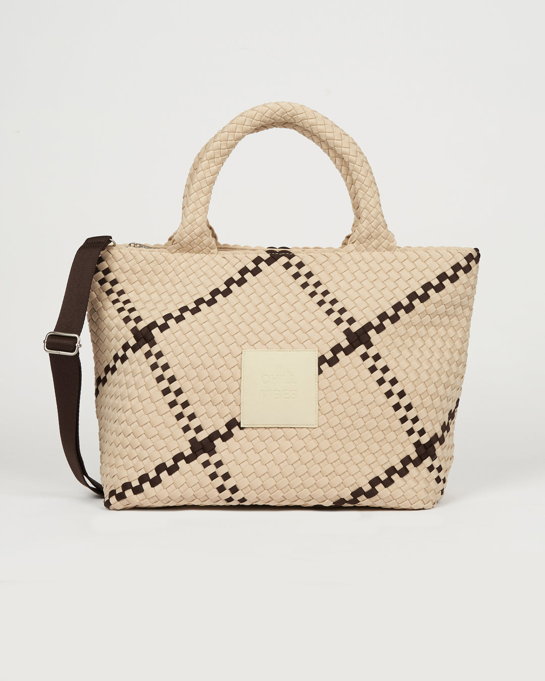Neoprene LARGE BAG 'CHILL VIBES' two-tone beige and dark brown