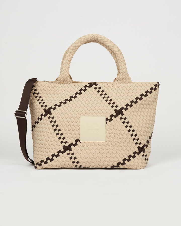 Neoprene LARGE BAG 'CHILL VIBES' two-tone beige and dark brown