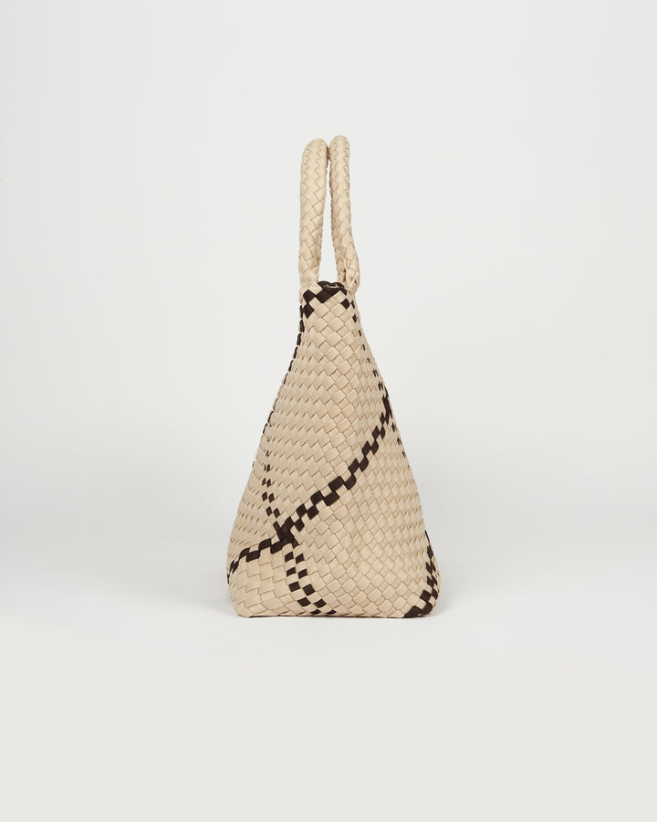 Neoprene LARGE BAG 'CHILL VIBES' two-tone beige and dark brown