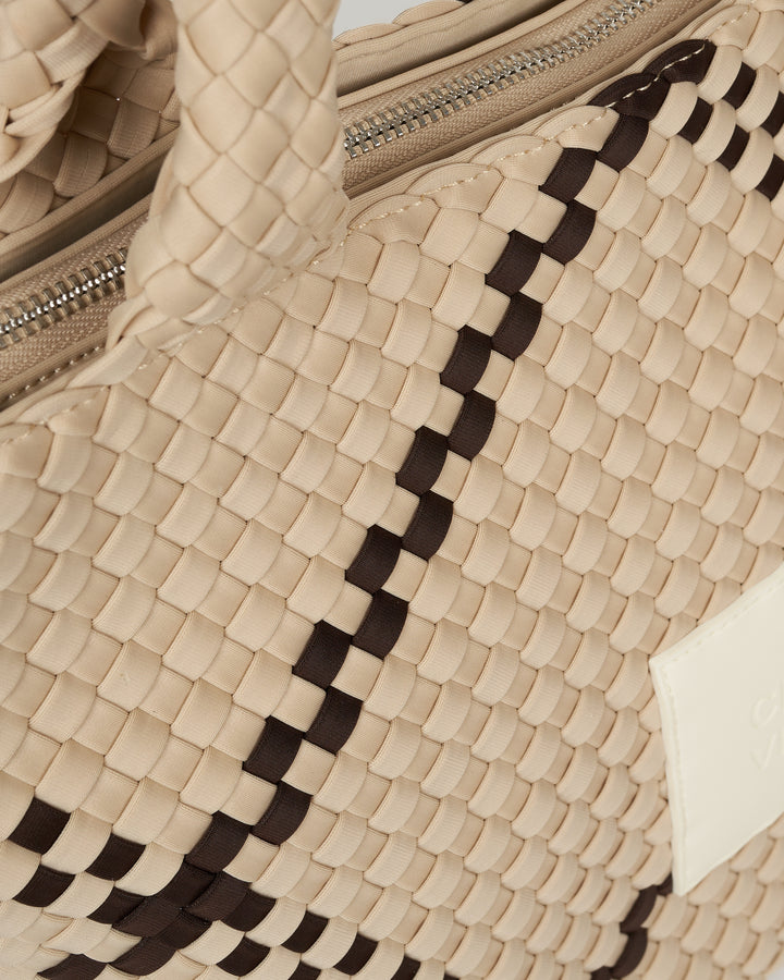 Neoprene LARGE BAG 'CHILL VIBES' two-tone beige and dark brown