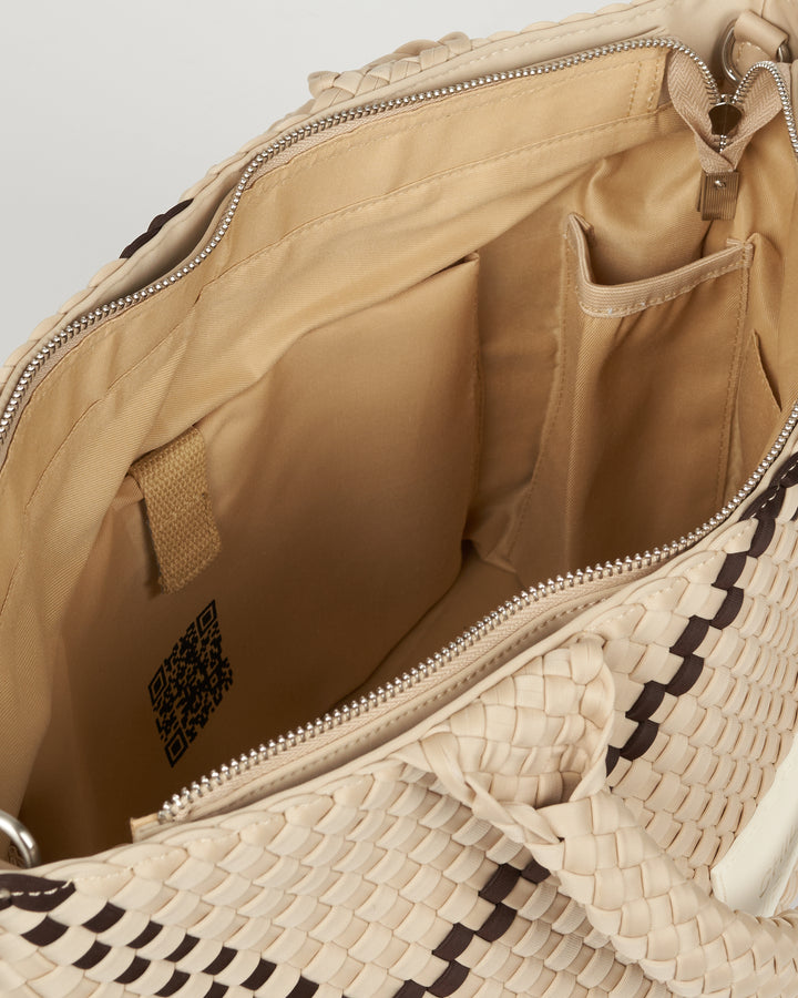 Neoprene LARGE BAG 'CHILL VIBES' two-tone beige and dark brown