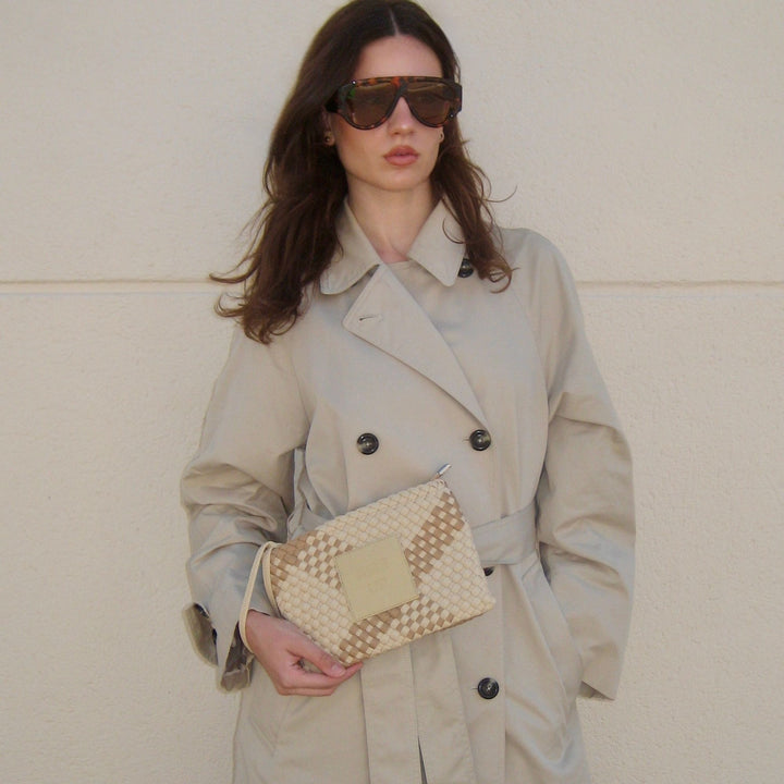 Neoprene Clutch Bag 'Rise Up' Two-Tone Beige