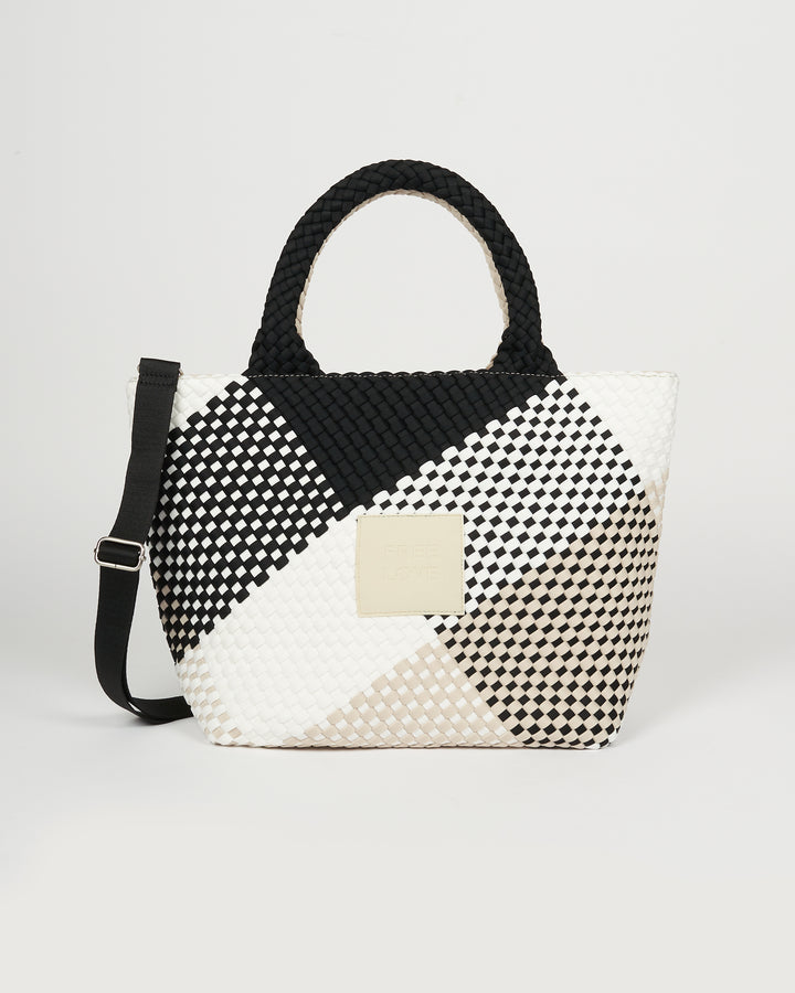 Neoprene LARGE BAG 'FREE LOVE' multicolour black&beige&white