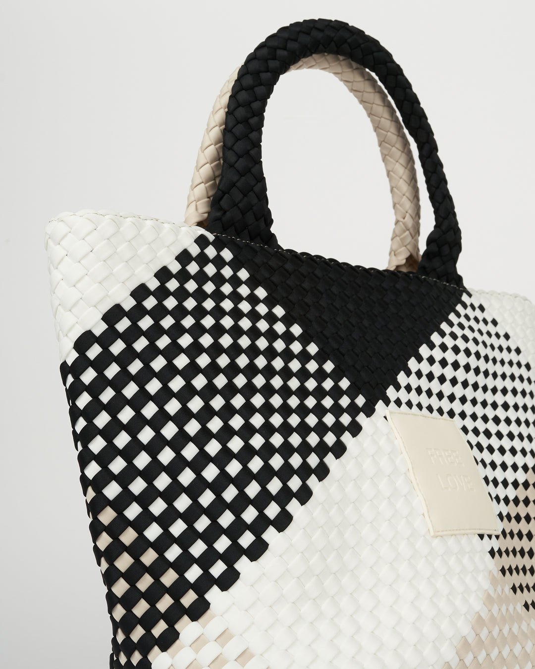 Neoprene LARGE BAG 'FREE LOVE' multicolour black&beige&white