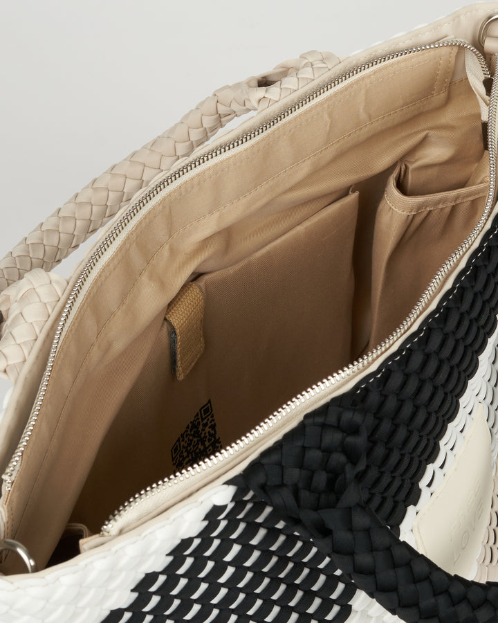 Neoprene LARGE BAG 'FREE LOVE' multicolour black&beige&white