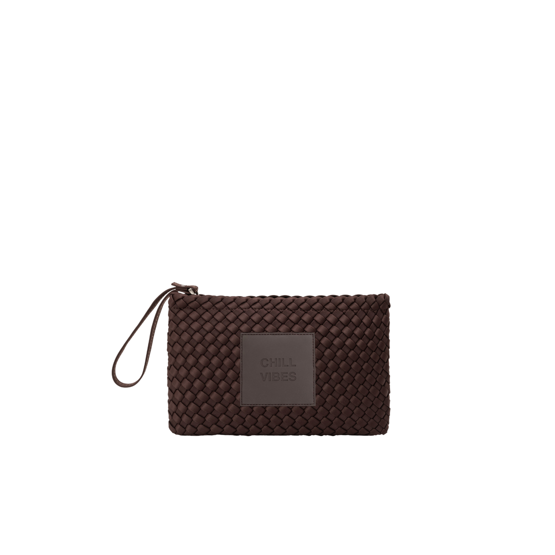 Pochette in neoprene 'CHILL VIBES' tinta unita - marrone