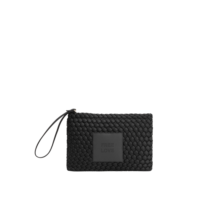 Pochette in neoprene 'FREE LOVE' tinta unita - nero