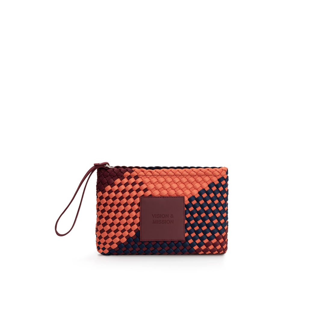 Pochette in neoprene 'VISION & MISSION' tono misto - blu navy & bordeaux & arancione