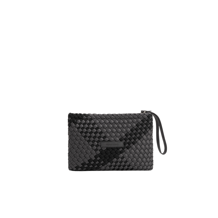 Pochette in neoprene 'SLOW LIVING' bicolore grigio e nero