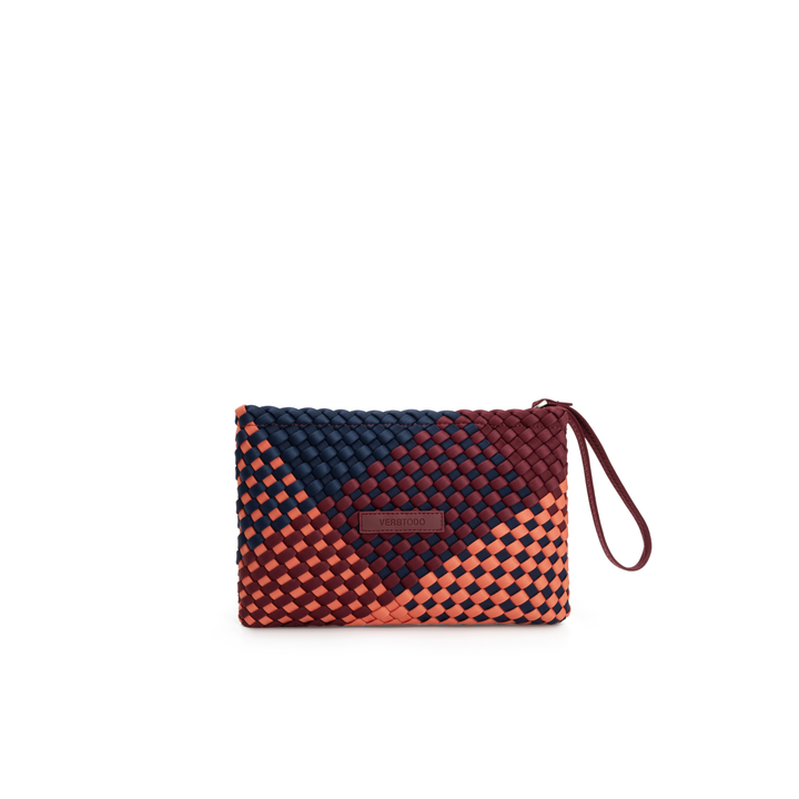 Pochette in neoprene 'VISION & MISSION' tono misto - blu navy & bordeaux & arancione