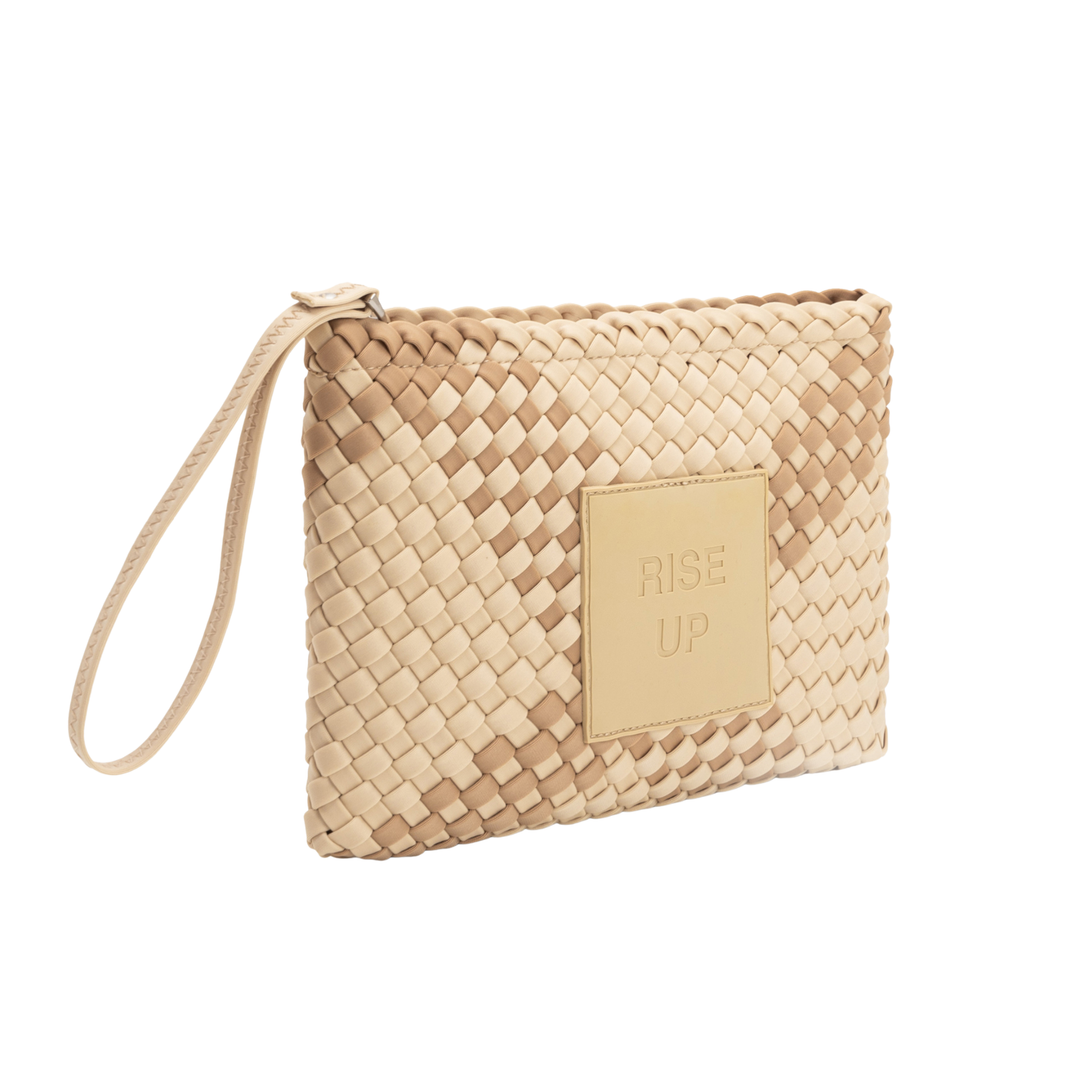 Neoprene Clutch Bag 'Rise Up' Two-Tone Beige