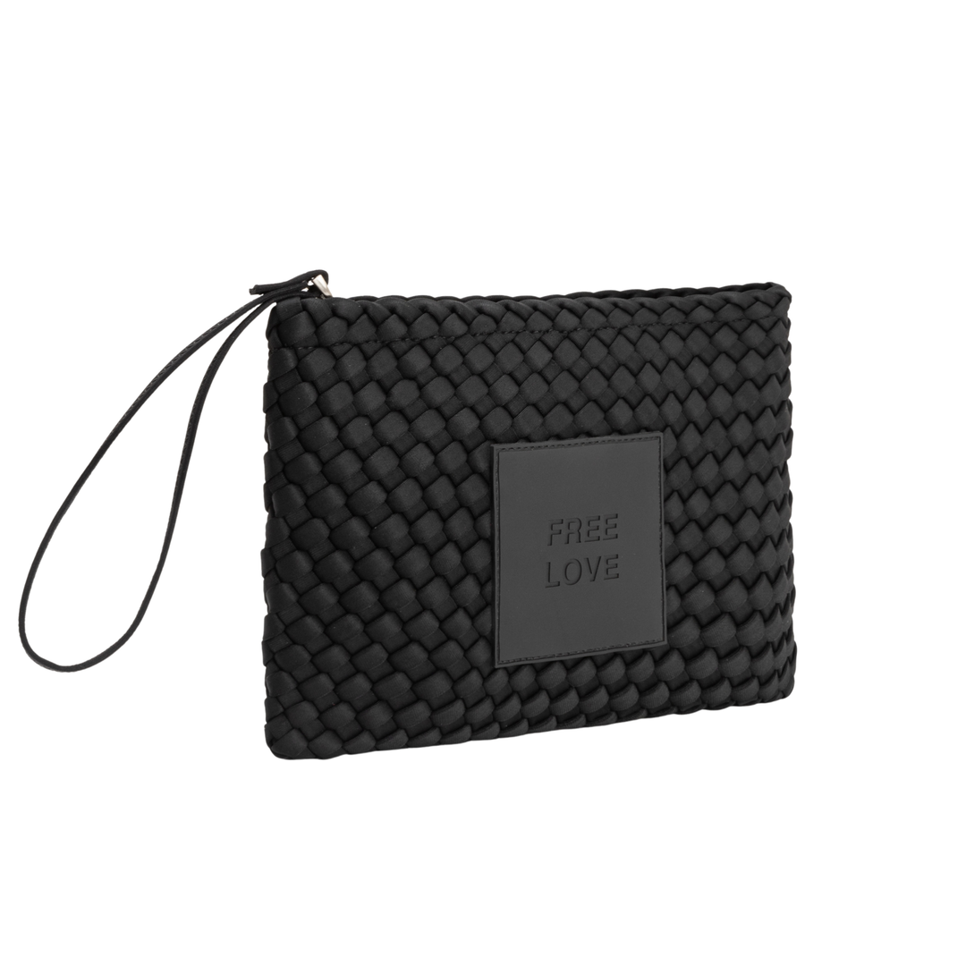 Pochette in neoprene 'FREE LOVE' tinta unita - nero