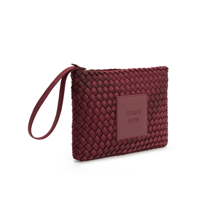 Pochette in neoprene 'START NOW' bicolore bordeaux e vino