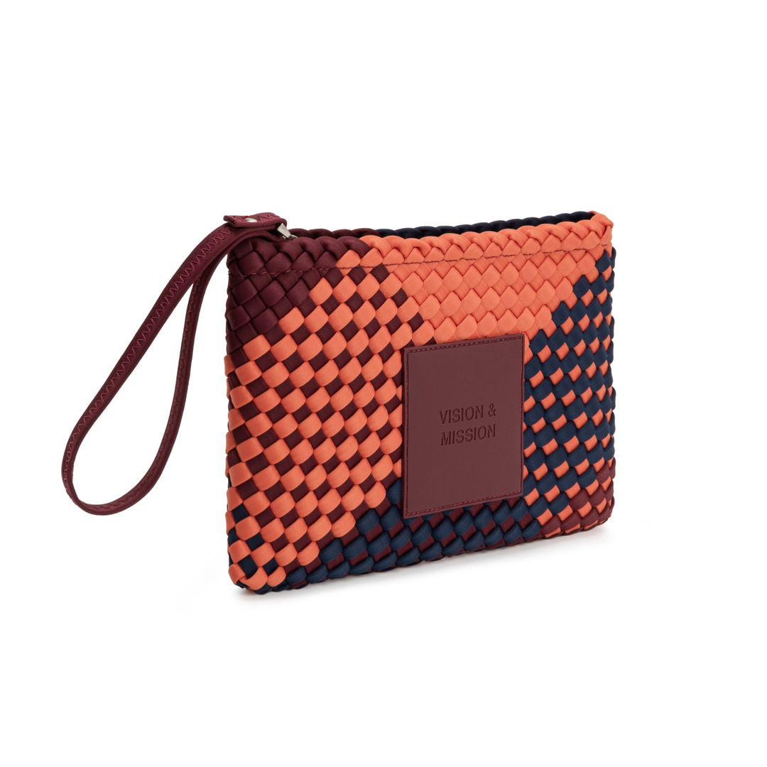 Pochette in neoprene 'VISION & MISSION' tono misto - blu navy & bordeaux & arancione