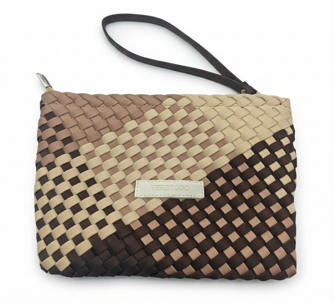 Neoprene CLUTCH BAG 'RISE UP' multicolour beige&brown&mocca