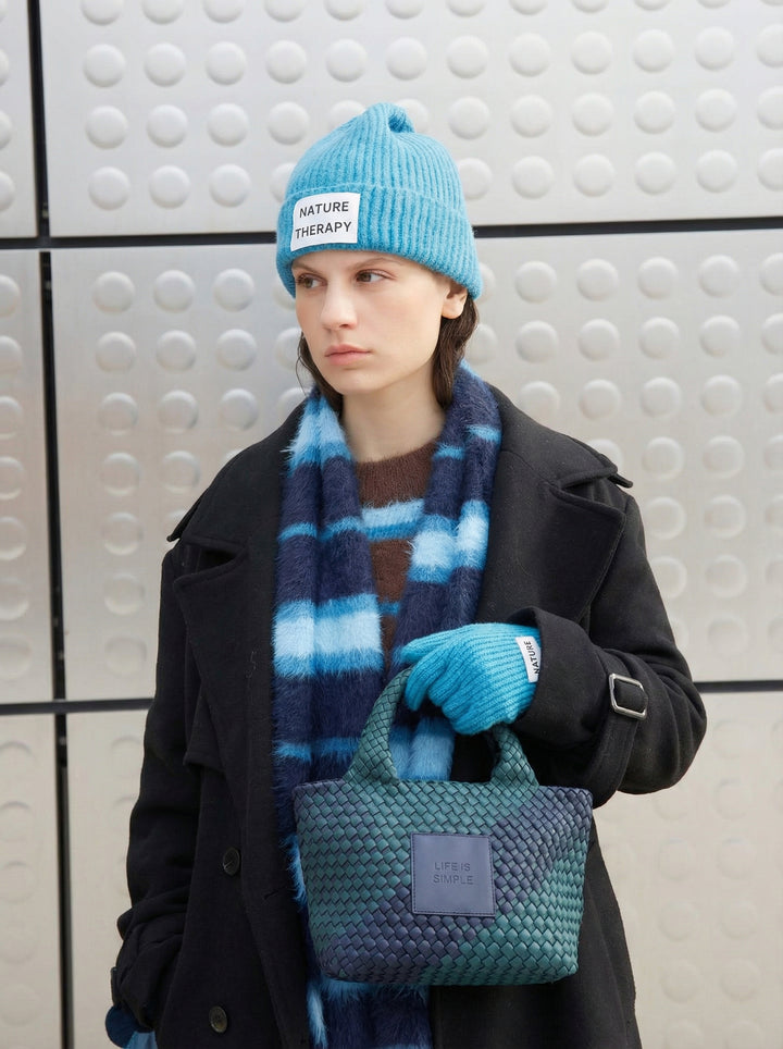 Neoprene SMALL BAG 'LIFE IS SIMPLE' two-tone bottle green and navy blue