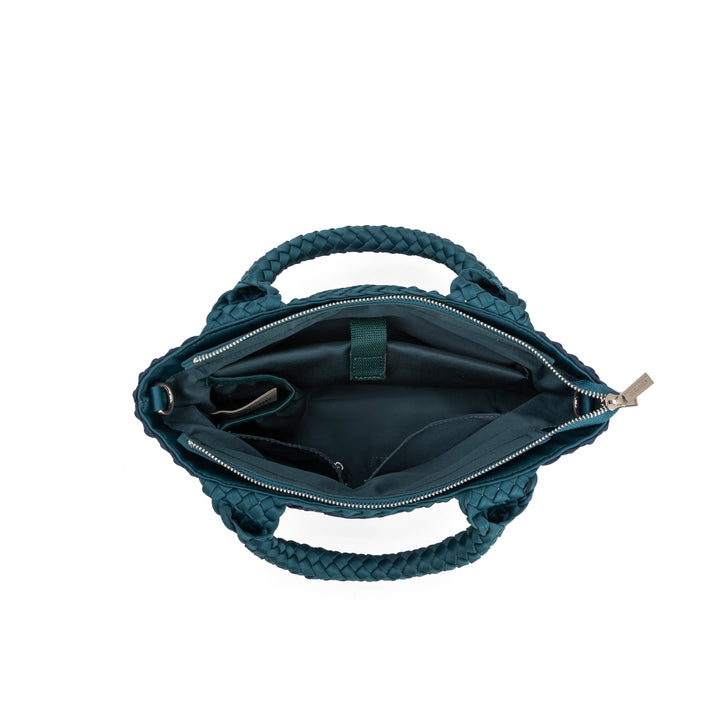 Neoprene SMALL BAG 'LIFE IS SIMPLE' two-tone bottle green and navy blue
