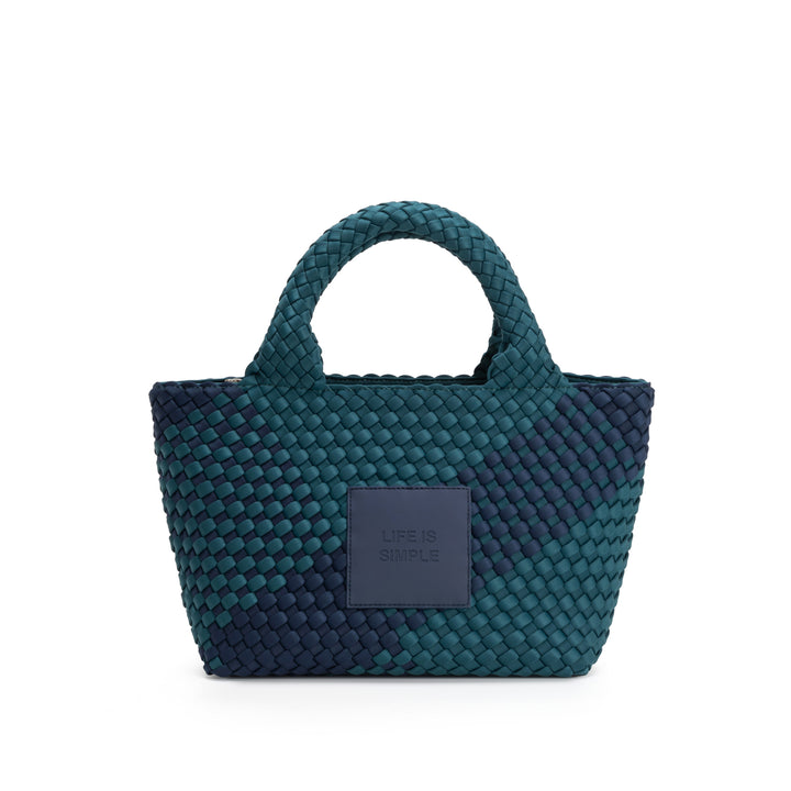 Neoprene SMALL BAG 'LIFE IS SIMPLE' two-tone bottle green and navy blue
