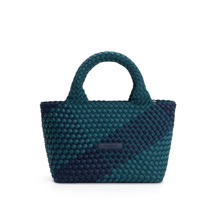 Neoprene SMALL BAG 'LIFE IS SIMPLE' two-tone bottle green and navy blue