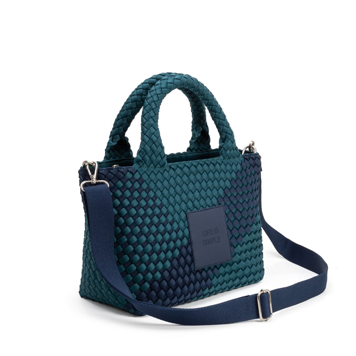 Neoprene SMALL BAG 'LIFE IS SIMPLE' two-tone bottle green and navy blue