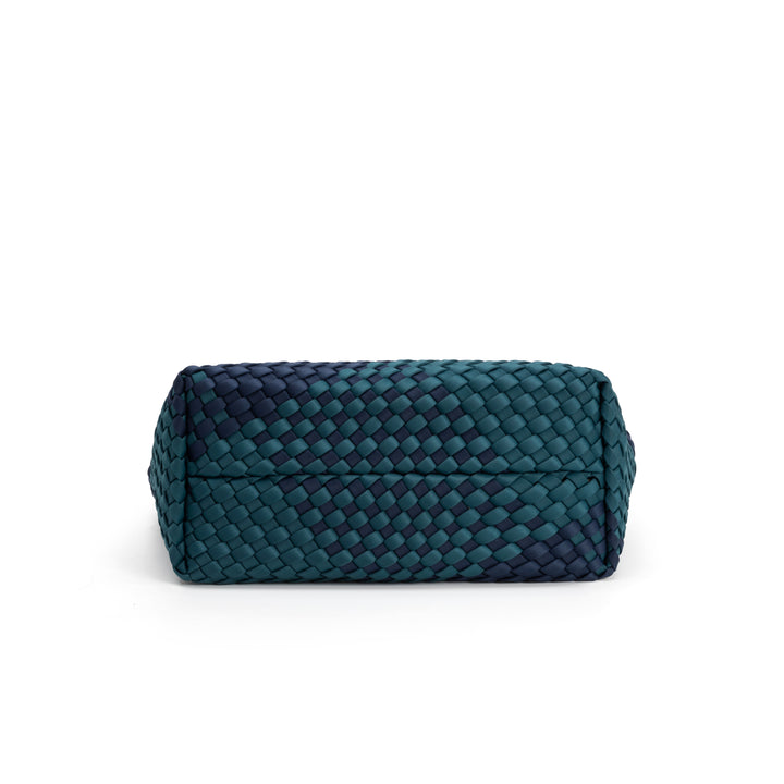 Neoprene SMALL BAG 'LIFE IS SIMPLE' two-tone bottle green and navy blue