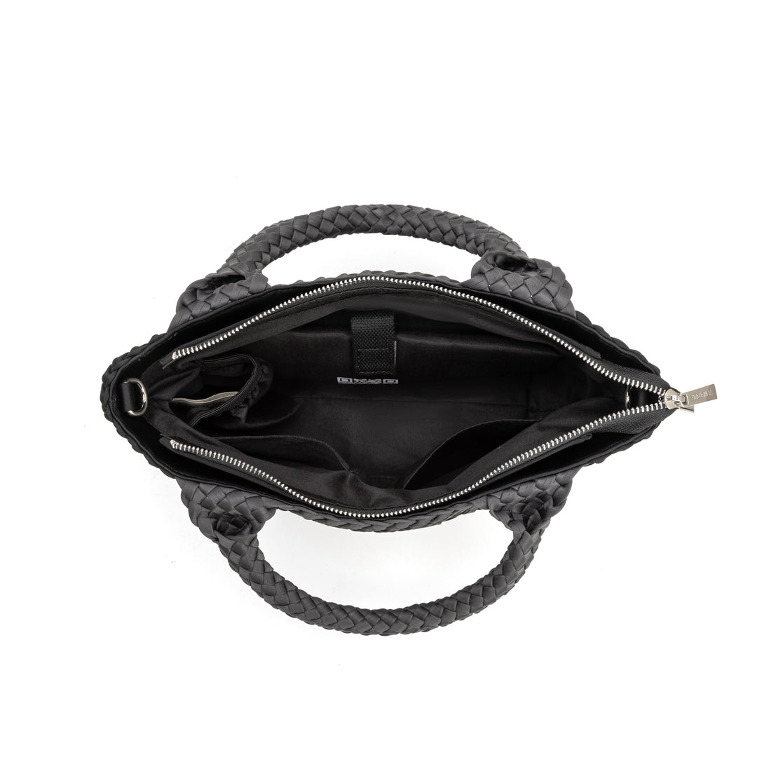 Neoprene MEDIUM BAG 'SLOW LIVING' two-tone gray and black