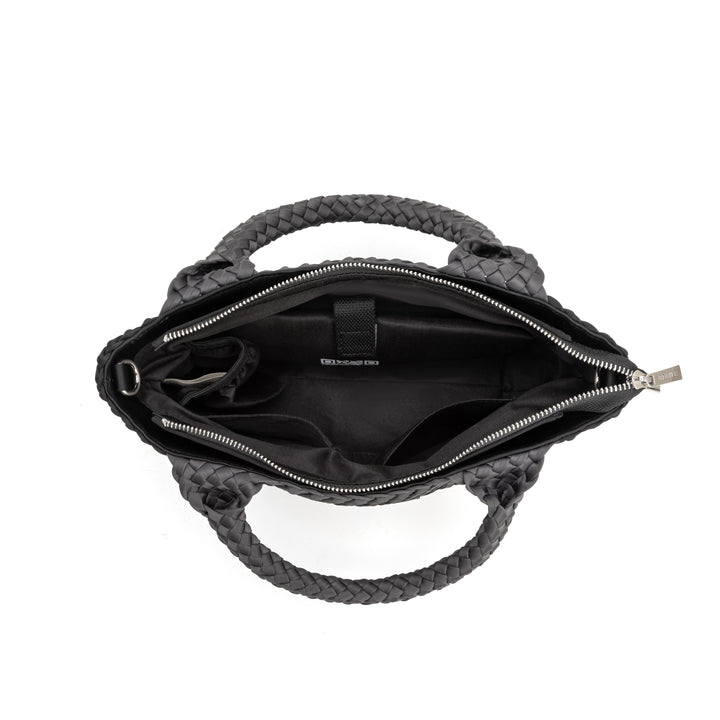 Neoprene MEDIUM BAG 'SLOW LIVING' two-tone gray and black