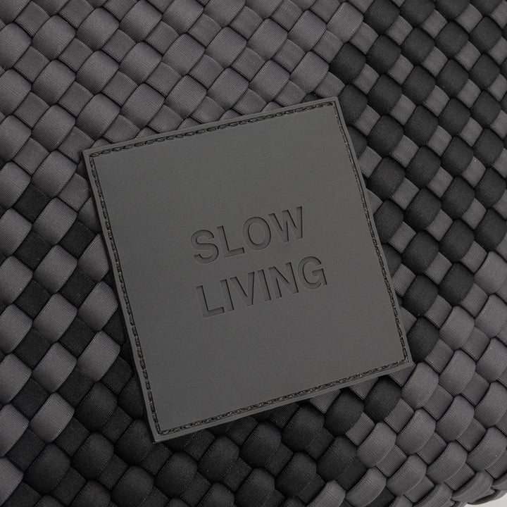 Neoprene MEDIUM BAG 'SLOW LIVING' two-tone gray and black