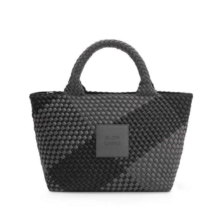 Neoprene MEDIUM BAG 'SLOW LIVING' two-tone gray and black
